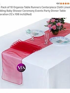 New without tags. Set of 10 Red Organza Table Runners 108”x12”